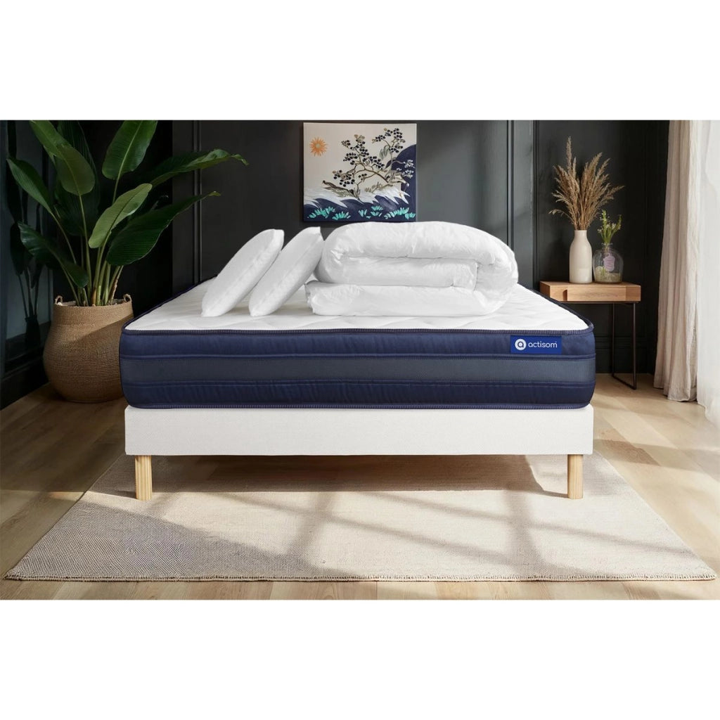Pacchetto letto completo - Materasso 160x200cm + Box spring con doghe (kit) + 2 cuscini + Piumino - Actilatex Tech