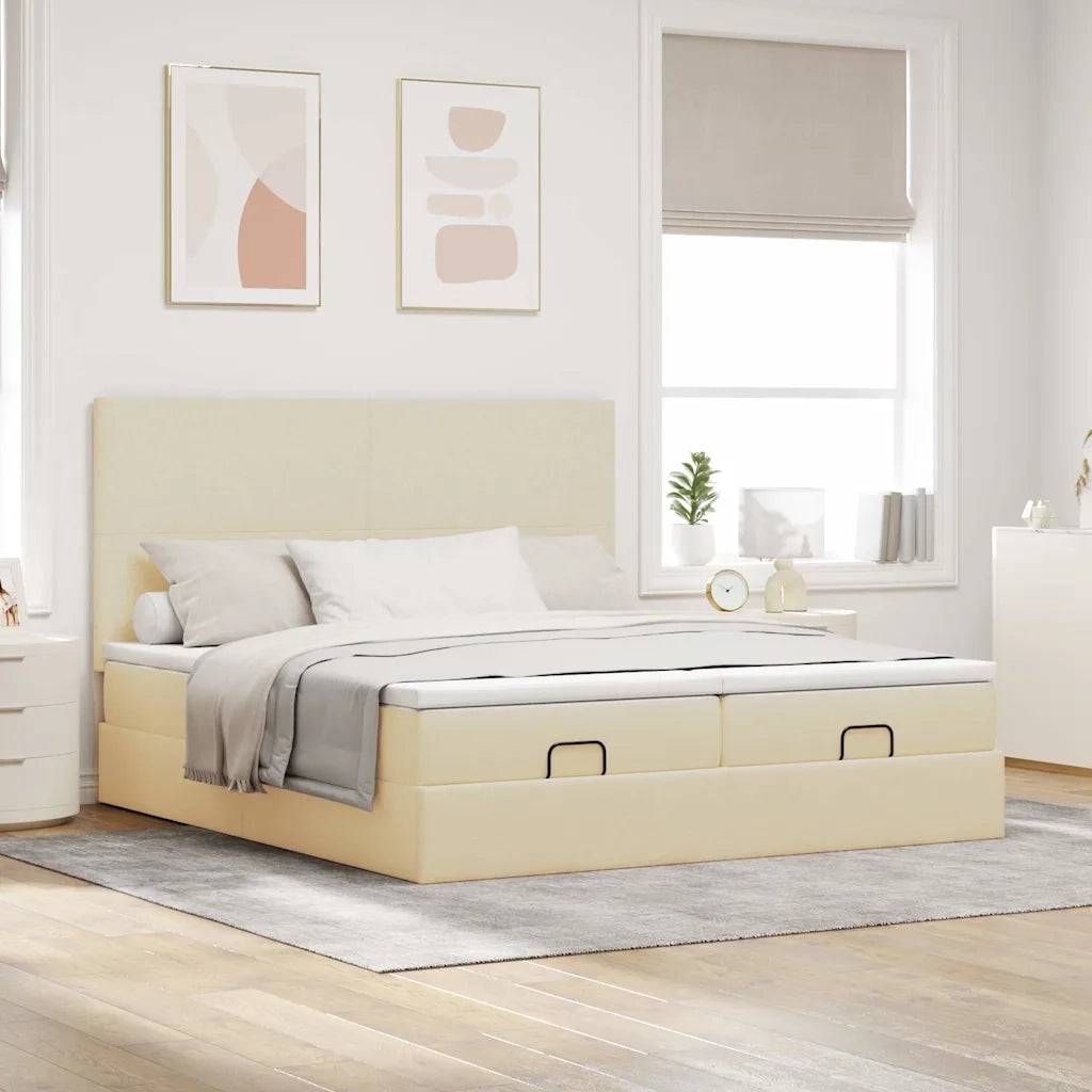 Struttura Letto Pouf con Materassi Crema 180x200 cm in Tessuto 3314525