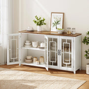 Credenza da cucina 160 cm con ante in vetro, ripiani interni, piano effetto legno e sistema antiribaltamento