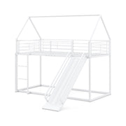 Loft con sponda di sicurezza e tetto di casa con scivolo e scala convertibili, Letto a castello basso doppio letto singolo Bianco-Lettini per bimbi