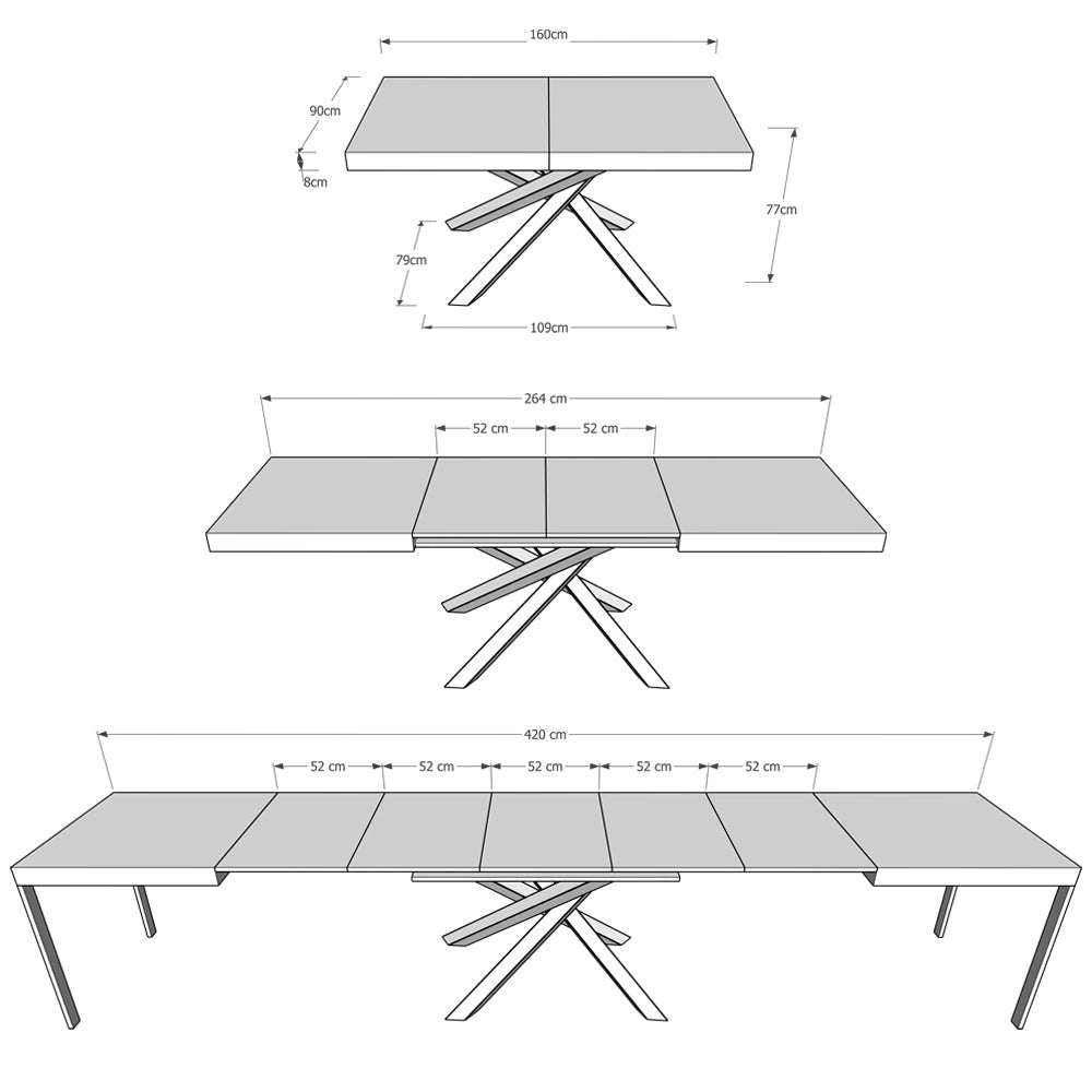 Tavolo Allungabile 160-420x90x77 cm Volantis Tortora Telaio Antracite
