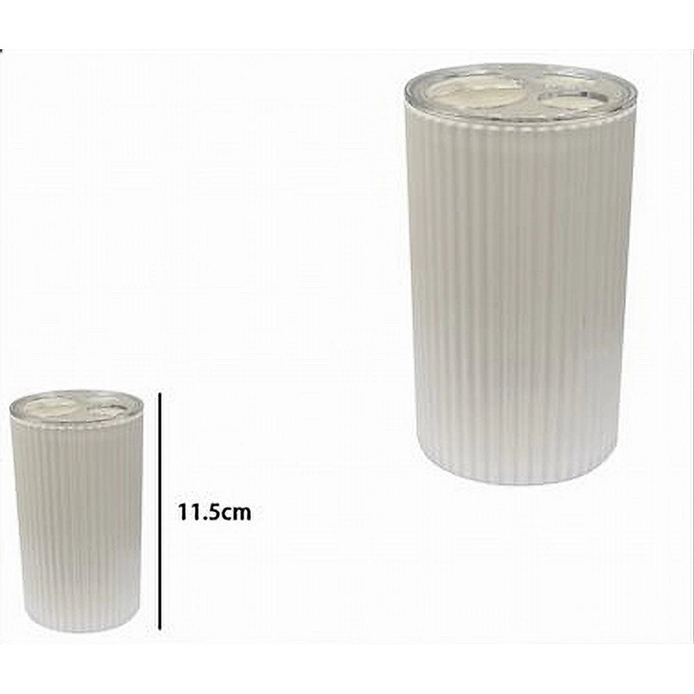 Trade Shop - Portaspazzolini Bicchiere Accessorio Per Arredo Bagno Bianco Rigato 3 Fori 79162 -