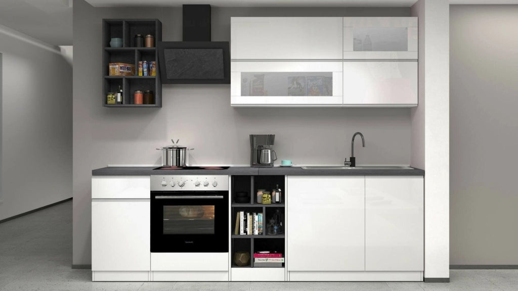 Cucinino Fonti, Cucina un Cassetto, Elettrodomestici non inclusi, Made in Italy, Bianco Lucido