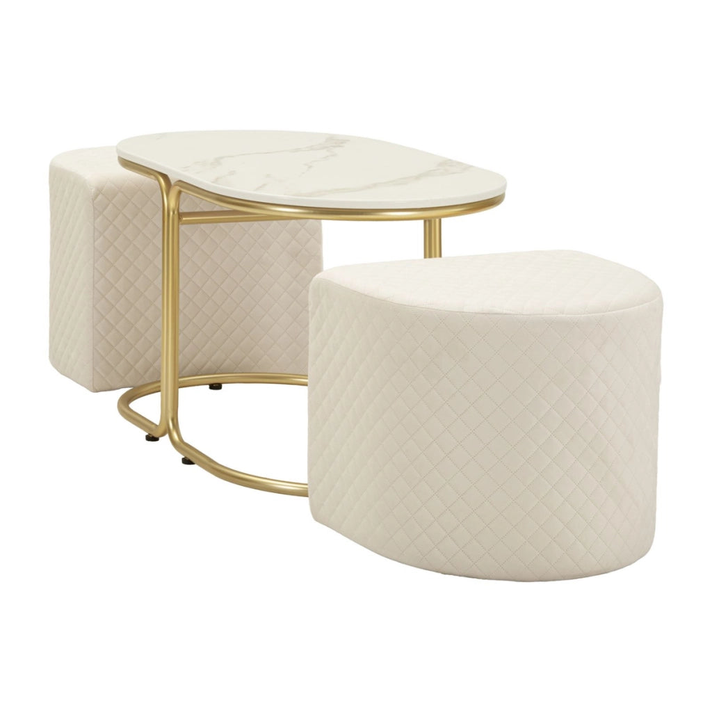 Set tavolo da caffe' con due pouf Relax oro