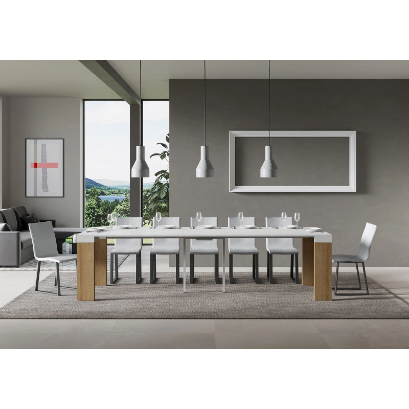 Consolle allungabile 90x40/300 cm Roxell Mix piano Bianco Frassino - Bianco Frassino/Quercia Natura