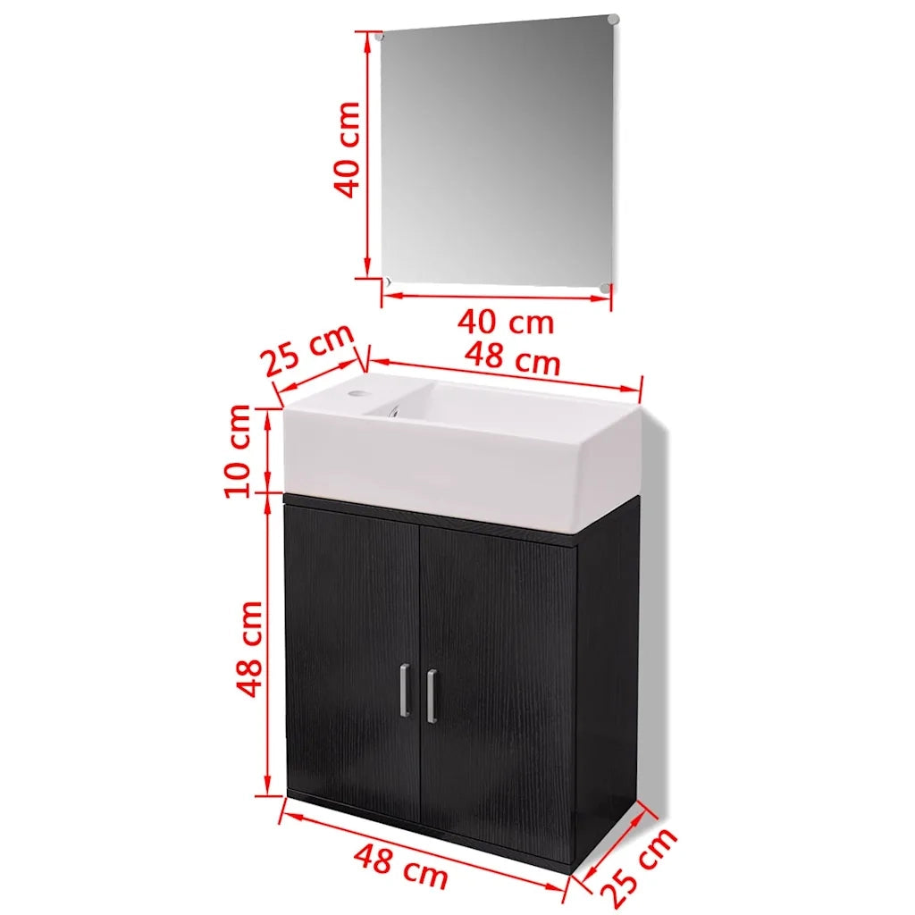 Set Mobili da Bagno | Armadio da bagno con Lavabo 3 pz Nero