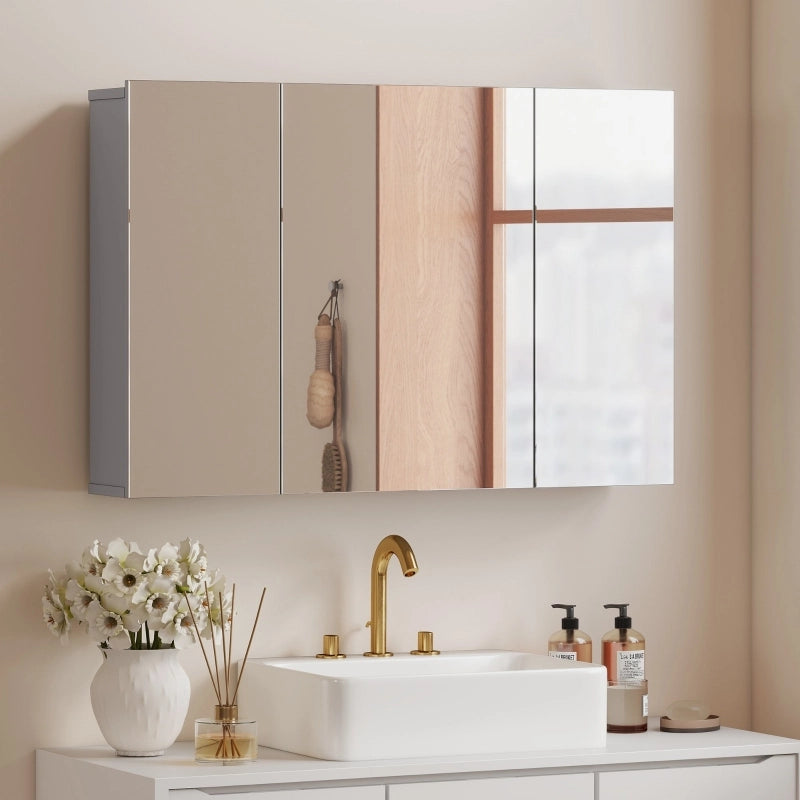 ARMADIETTO SPECCHIO BAGNO A PARETE 90x15x60 cm Grigio MDF