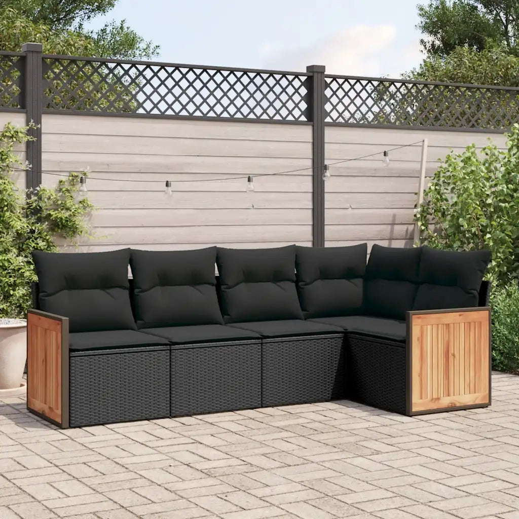 Set Divani da Giardino 5 pz | Set Salotto da Giardino con Cuscini in Polyrattan Nero