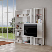 Composizione Libreria Kato 6R 2 fianchi 2 fasce lunghe 2 fasce corte 2 fasce medie pannello TV - Bianco Frassino,M