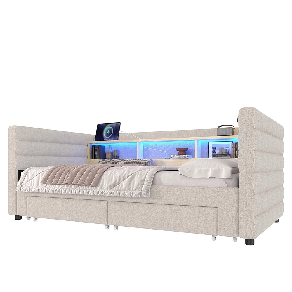 Divano letto 90x190cm?- Xylo - gigogne USB velluto beige
