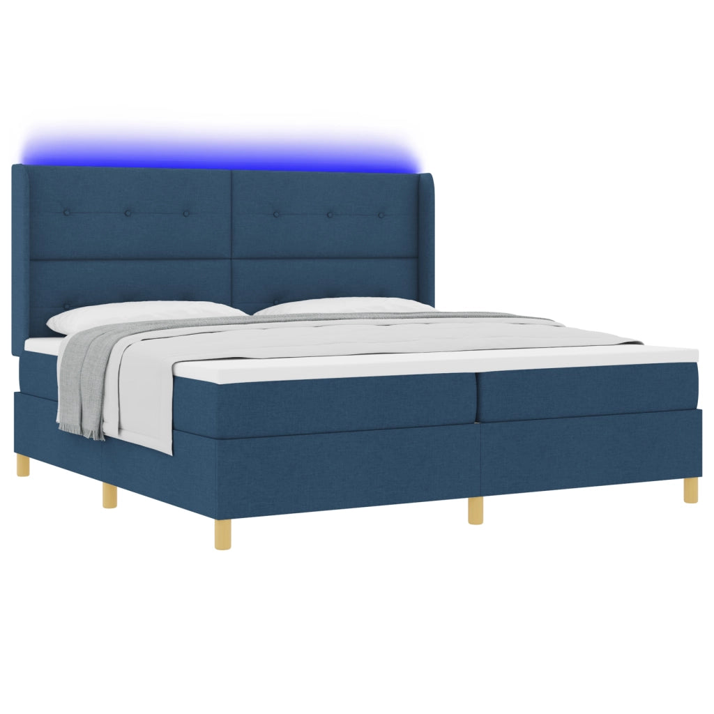 Letto a Rete con Materasso e LED Blu 200x200 cm Tessuto