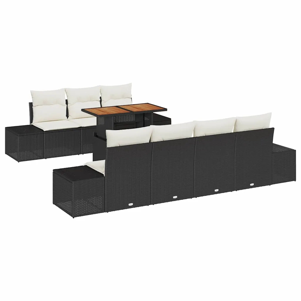 Set da Pranzo per Giardino con cuscino 8 pcs Nero e Crema