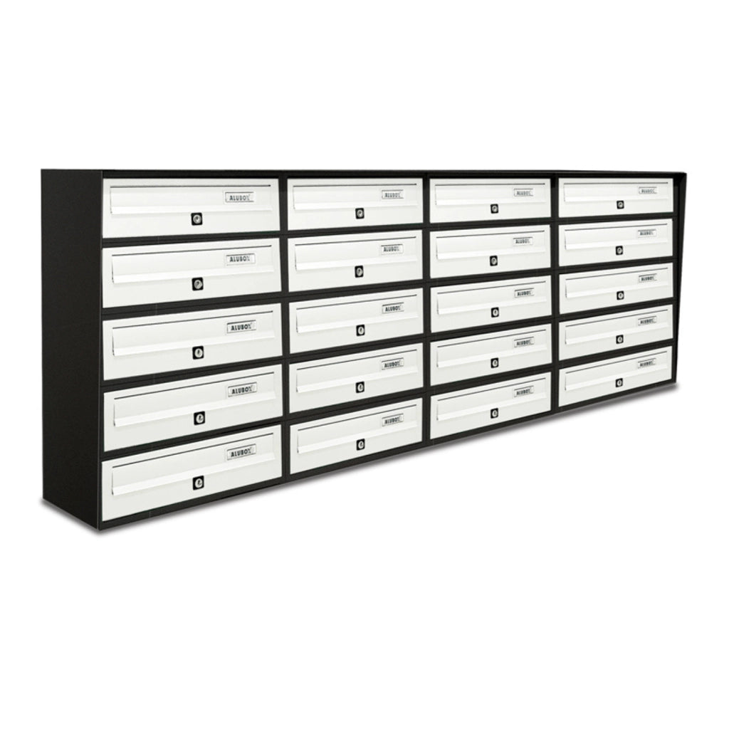 ALUBOX SLIM Cassette Postali Condominiali 20 Posti 63X154,5X30 Cm In Lamiera Zincata E Alluminio Cassetta Postale Da Esterno Condominiale Sistema Anti Prelievo Resistente All'Acqua