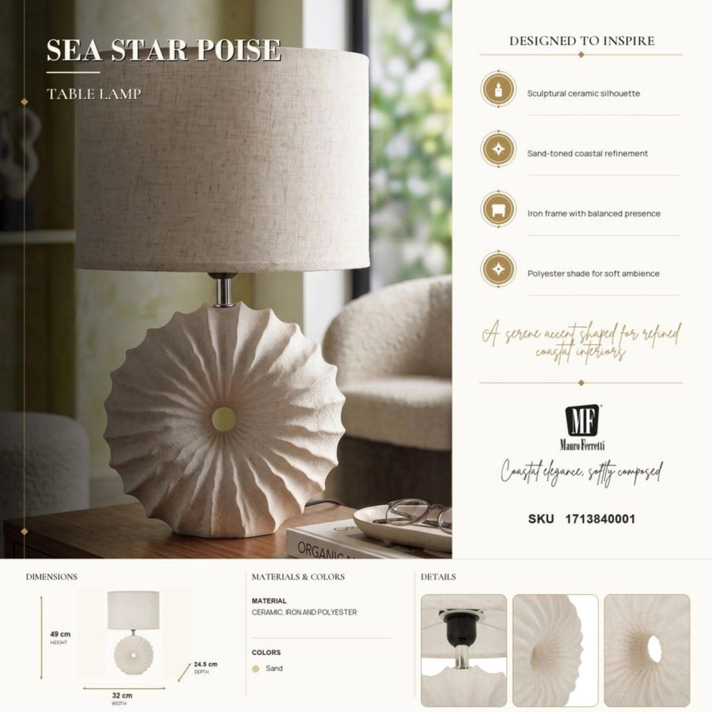 Lampada da tavolo Anemone in ceramica e ferro color sabbia