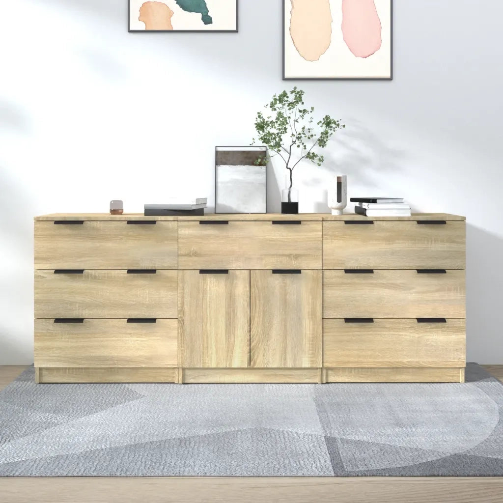Credenze 3 pz | Madia | Buffet da pranzo | Armadio da pranzo Rovere Sonoma in Legno Multistrato