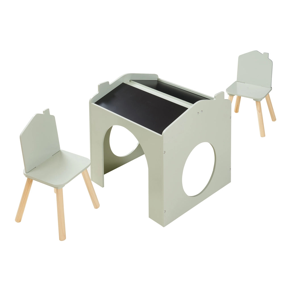 Set Romso Tavolo e Sedie per Bambini con Lavagne Mobili per Cameretta - Menta Verde [en.casa]