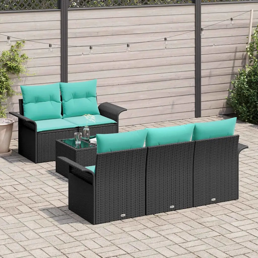 Set Divano da Giardino 6 pcs Nero e Turchese polyrattan