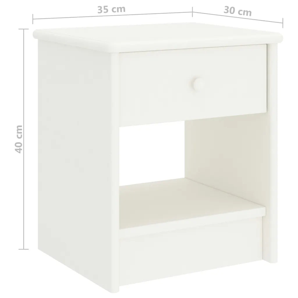 Comodino Bianco 35x30x40 cm in Legno Massello di Pino 322222