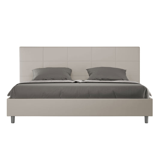 Letto Matrimoniale King Size 200x210 cm con Rete e Contenitore Imbottito in Similpelle Mika Tortora