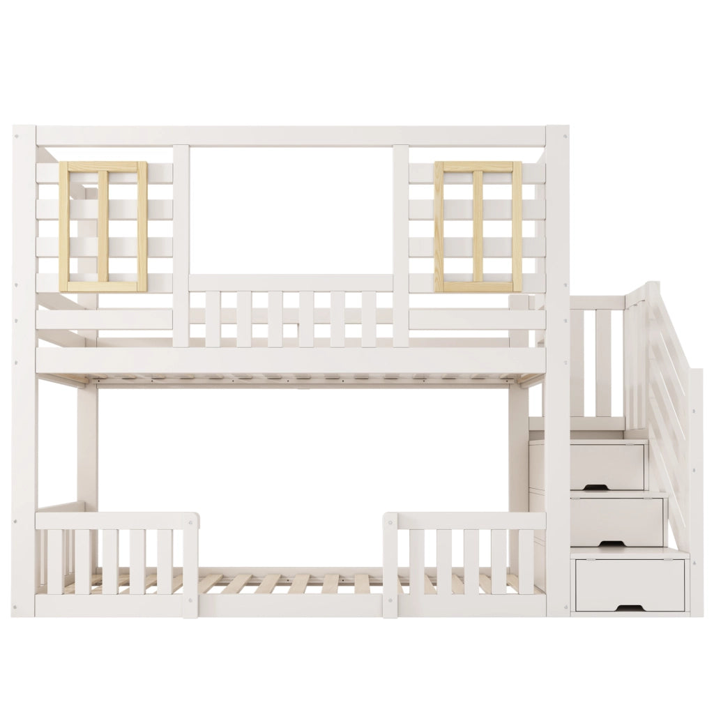 Letto a castello 90x200 cm con armadio a scala; bianco
