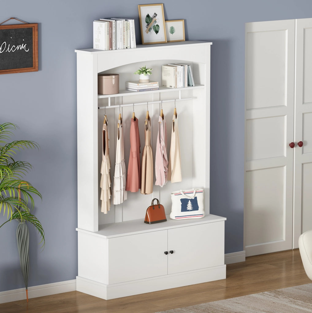 Armadio ingresso bianco con panca; scarpiera e appendiabiti 120x40x190 cm in truciolare