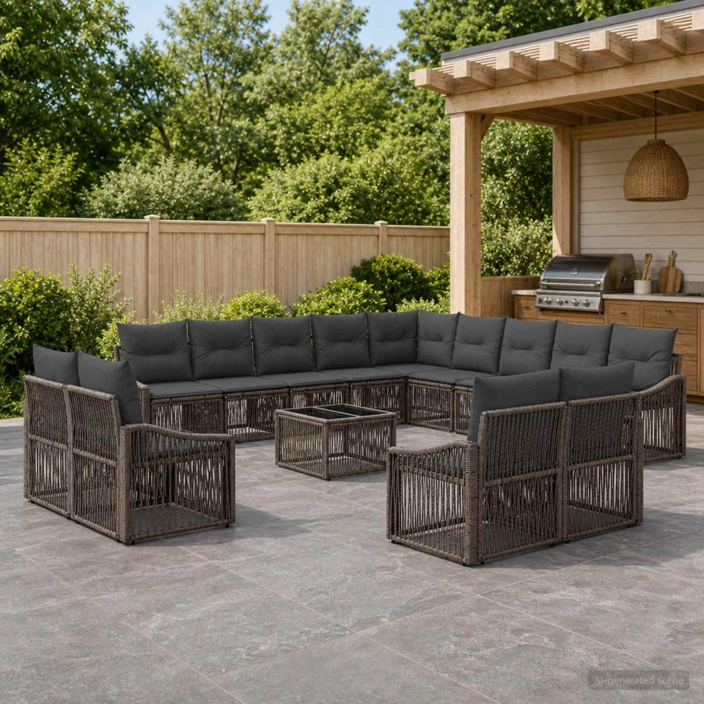 Set Divano da Giardino 14 pz Grigio polyrattan 3436190