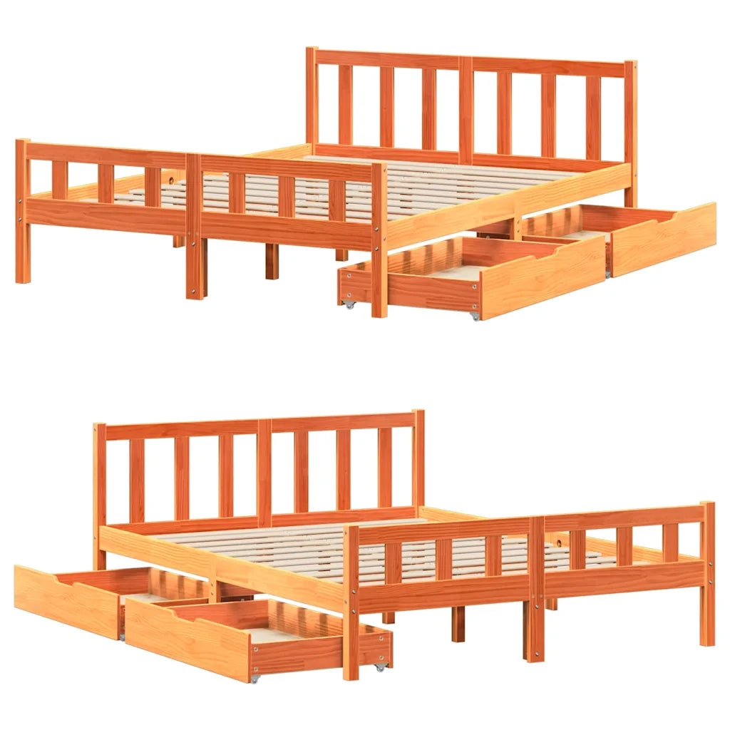 Letto senza Materasso Marrone Cera 150x200 cm in Legno di Pino 3301591