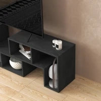 Mobile TV 75" max Modulabile con 2 Ripiani a L e Mensola Rettangolare, in Legno, 134-180x30.5x44 cm, Nero