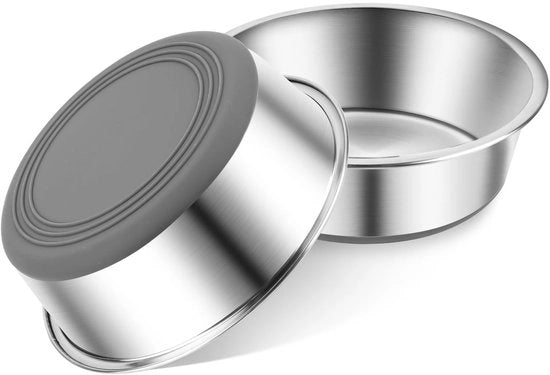 Bacini per animali in acciaio inossidabile - Fondino antiscivolo in silicone - Resistenti alla lavastoviglie - Disponibili in diverse dimensioni - Adatti a cani e gatti - 2 pezzi