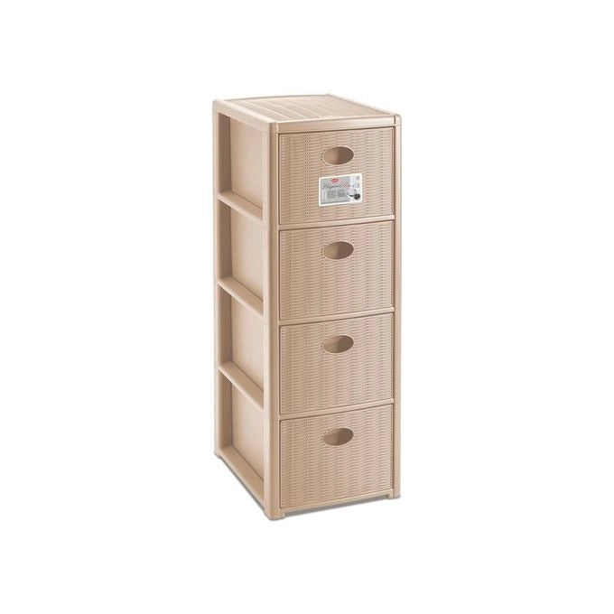 Stefanplast 30308 Elegance Slim Cassettiera 4 cassetti in polipropilene effetto rattan 30x40x80 cm colore Cashmere