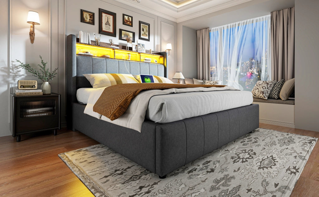 letto imbottito lino grigio 160 x 200 cm