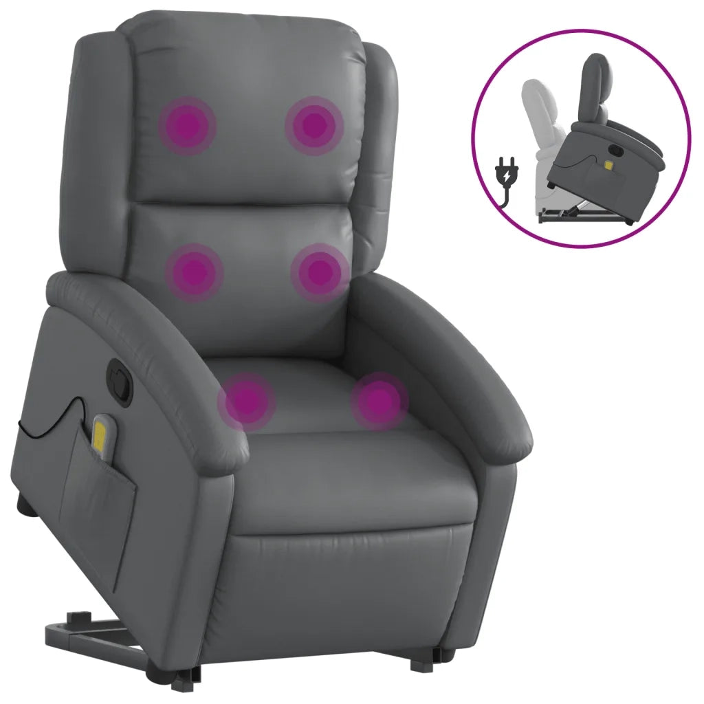 Poltrona Alzapersona Reclinabile Massaggio Grigio Similpelle 3204236