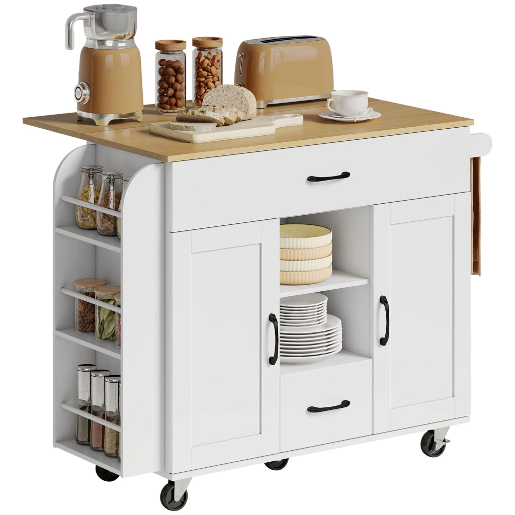 Isola cucina mobile con piano estraibile ¨C Xylo ¨C bianco MDF con cassetti e portasciugamani