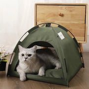 Tenda per gatti con cuscino di raffreddamento - Lettino per animali pieghevole - Riposo confortevole - Tessuto di canapa respirante - 35 x 35 cm - Verde