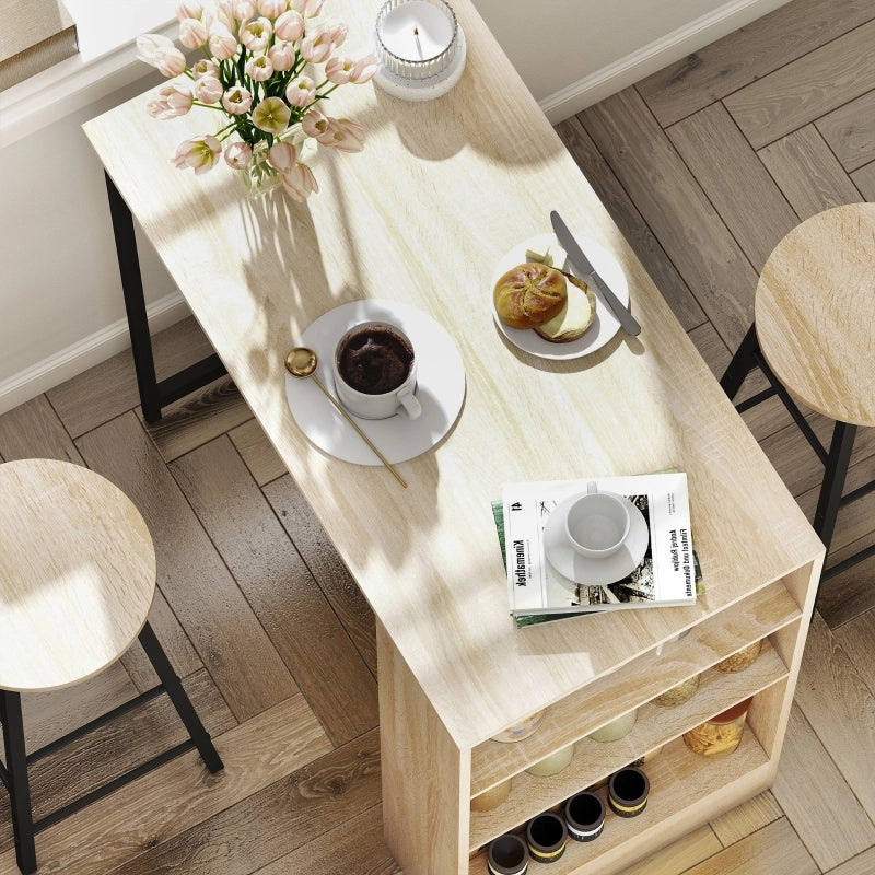Set tavolo bar 3 pezzi con 2 sgabelli, vano portaoggetti, stile moderno industriale, nero