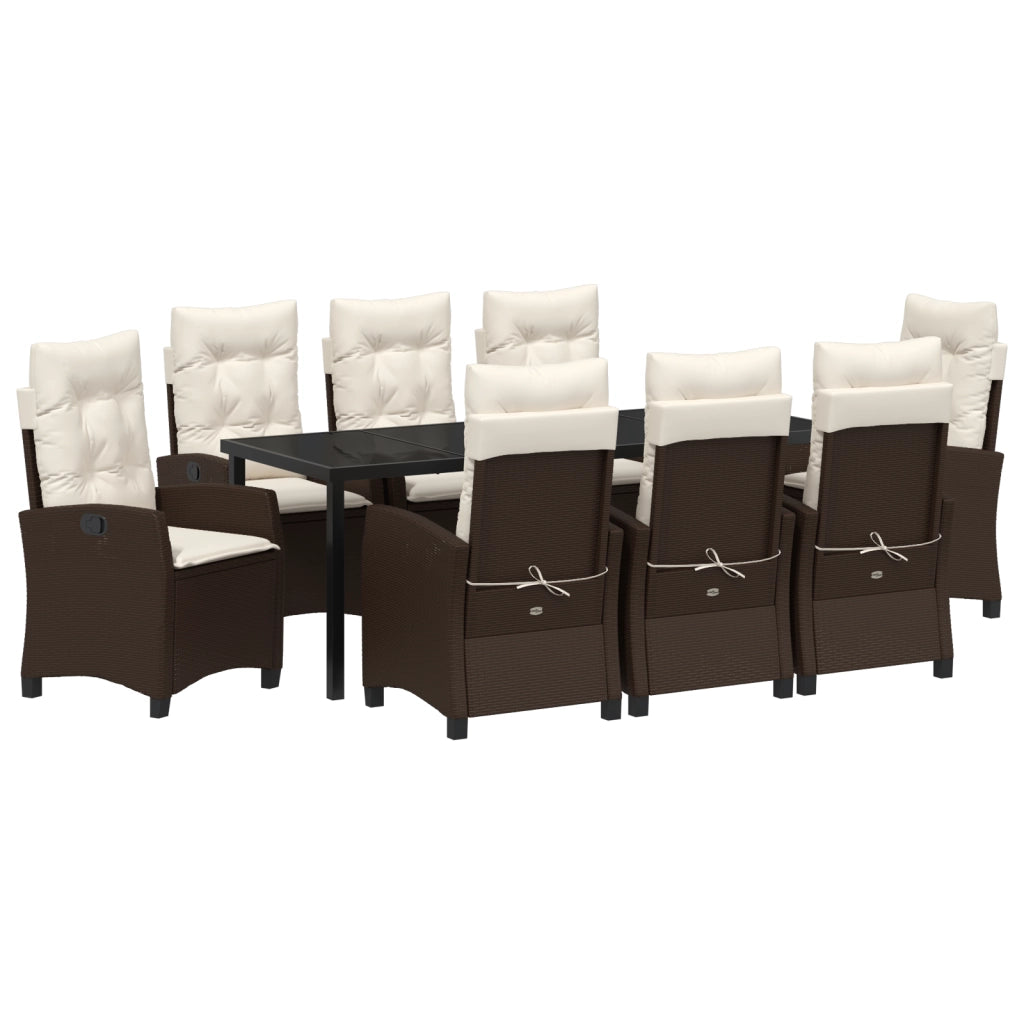 Set da Pranzo da Giardino 9 Pezzi con Cuscini Rattan Polare Marrone