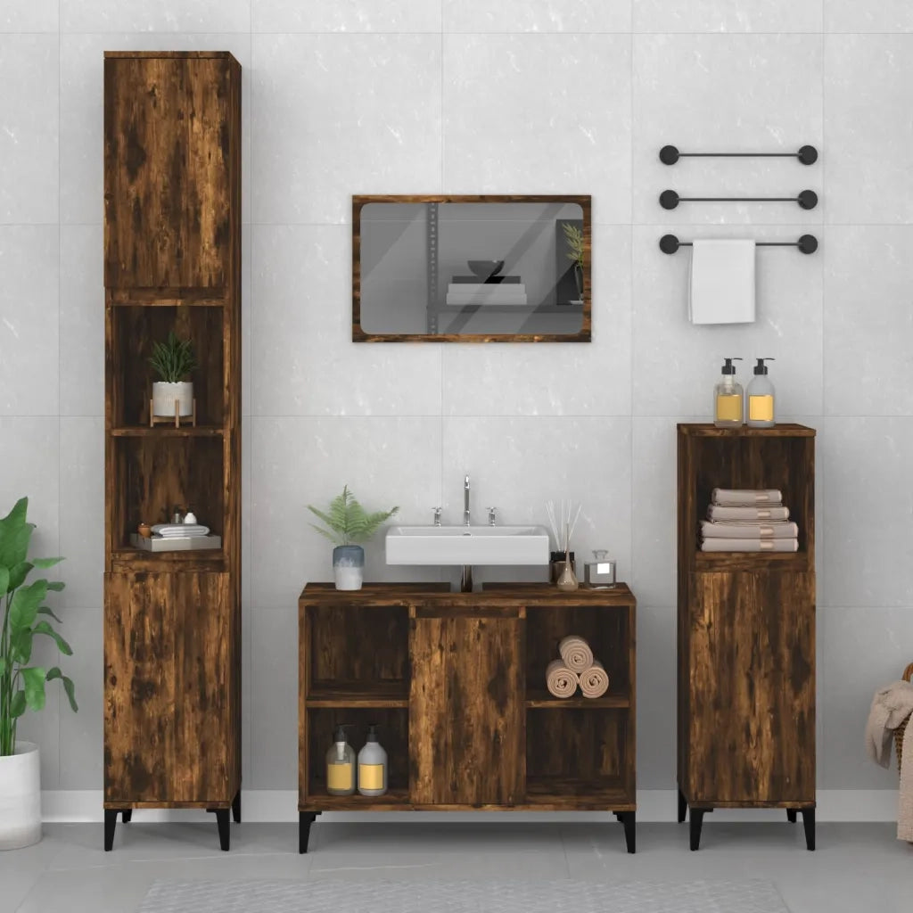 Mobile Lavabo Rovere Fumo 80x33x60 cm in Legno Multistrato 821297