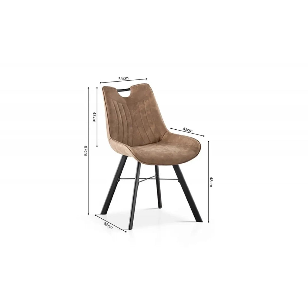 Sedia PAOLA – Microfibra PU marrone scuro – Piedi in metallo nero – Stile contemporaneo