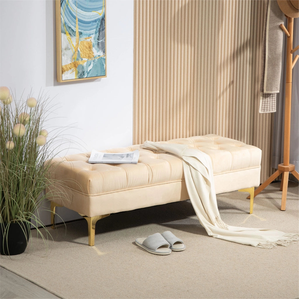 Panca Letto Imbottita in Tessuto Effetto Velluto ¨C zephmum ¨C Beige 118x45x42 cm