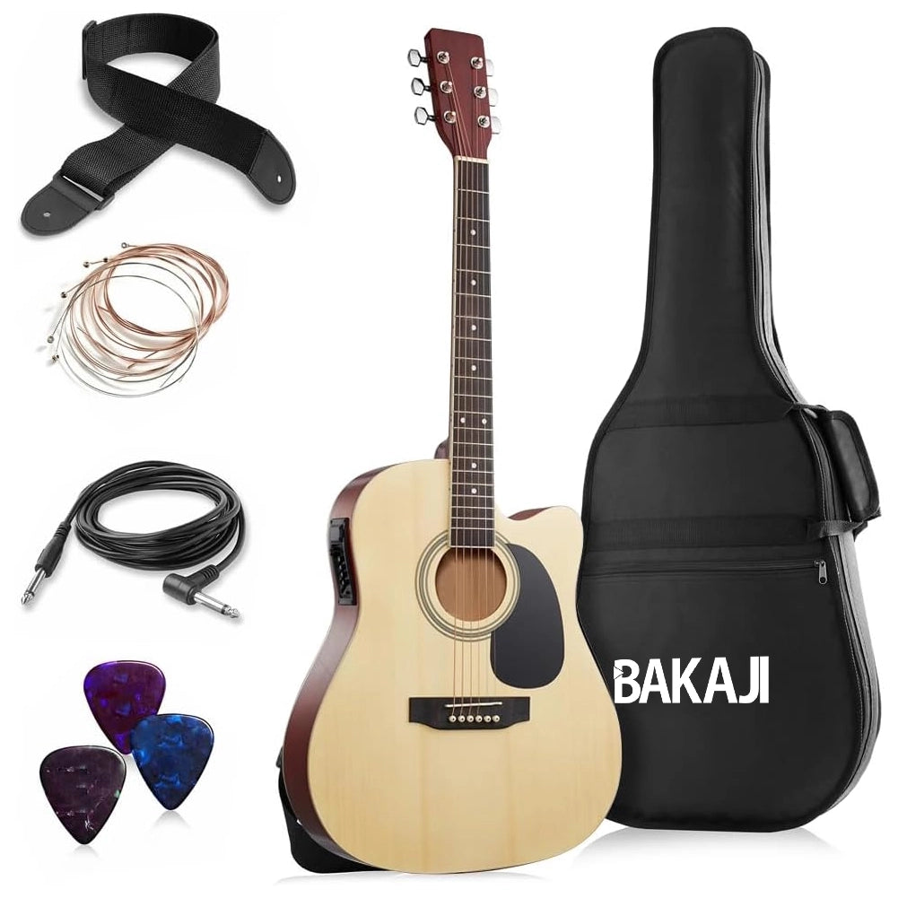 Chitarra Acustica Elettrica 41" Natural Equalizzatore Kit Corde Plettro Tracolla