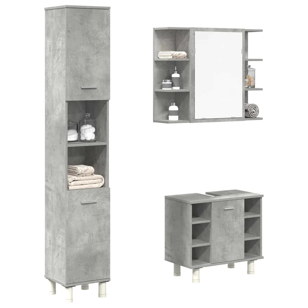 Set Mobili da Bagno 3 pz Grigio Cemento in Legno Multistrato 3324855