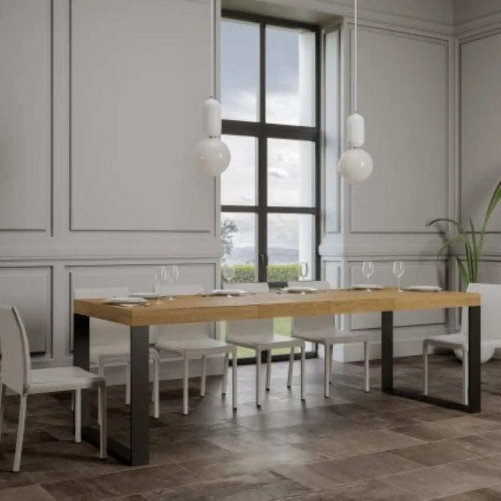 Tavolo allungabile 180/284x90 cm Tecno Premium colore quercia natura gambe antracite
