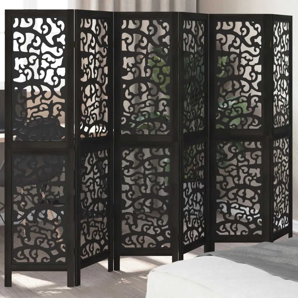 Divisorio Ambienti | Divider per stanze | Paravento 6 Pannelli Nero Legno Massello di Paulownia