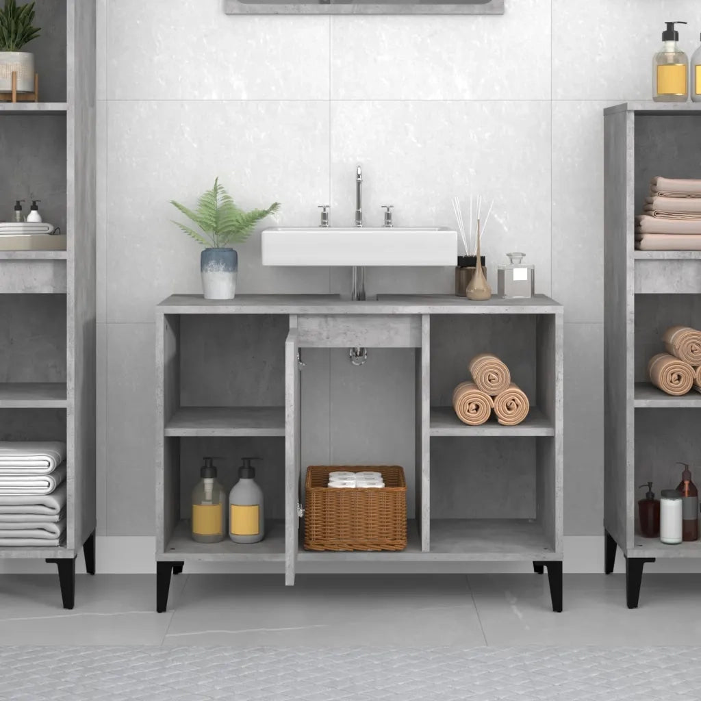 Mobile Lavabo-Armadietto da bagno Grigio Cemento 80x33x60 cm in Legno Multistrato 715624
