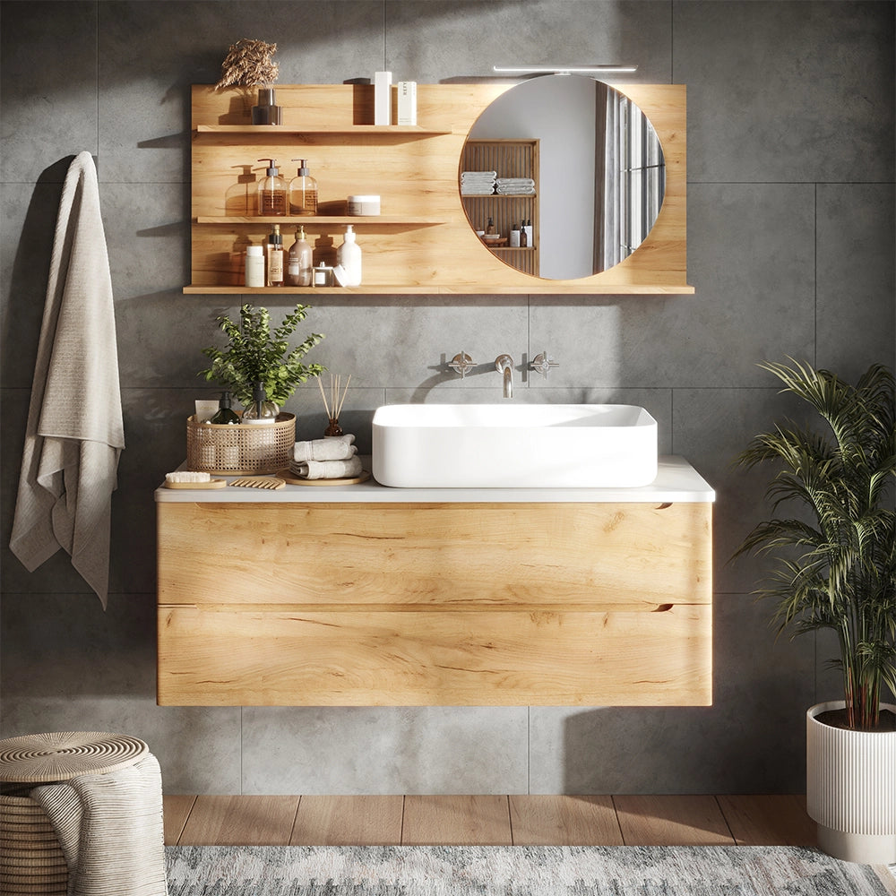 Vicco Specchio con mensola Rovere 120 x 50 cm con 3 scomparti aperti