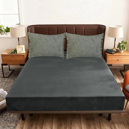 Hoeslaken 90x200 cm con Pluche/Fleece in Antracite - Boxspringbed/Topper - Materasso caldo e soffice con elastico per una perfetta aderenza - Coperta da letto