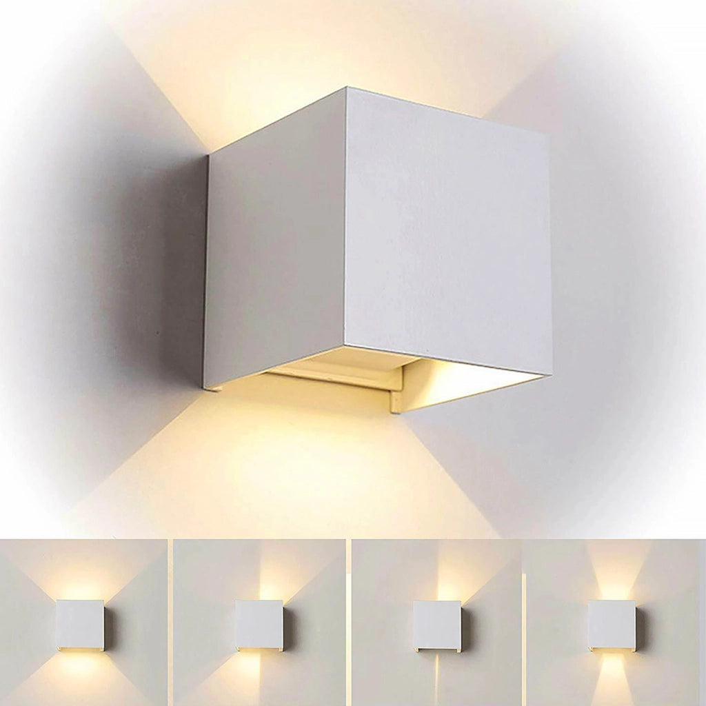 APPLIQUE LED 12W DA PARETE PER ESTERNO IP65 CUBO BIANCO - EFFETTO LUMINOSO BIDIREZIONALE REGOLABILE