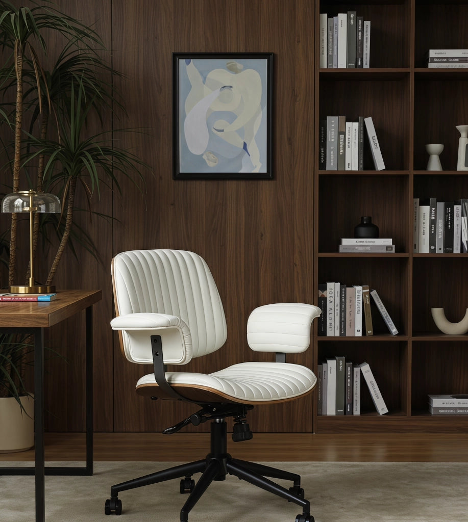 Sedia da ufficio in PU beige girevole con ruote