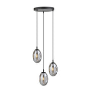 Sospensione Minimal 3 Luci Atalanta Acciaio Nero E Vetro Fumè