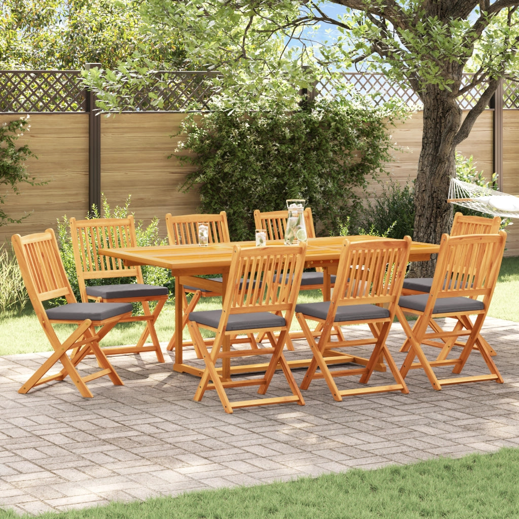 Sedia da giardino pieghevole  con cuscino grigio 8 pezzi in legno massello di acacia
